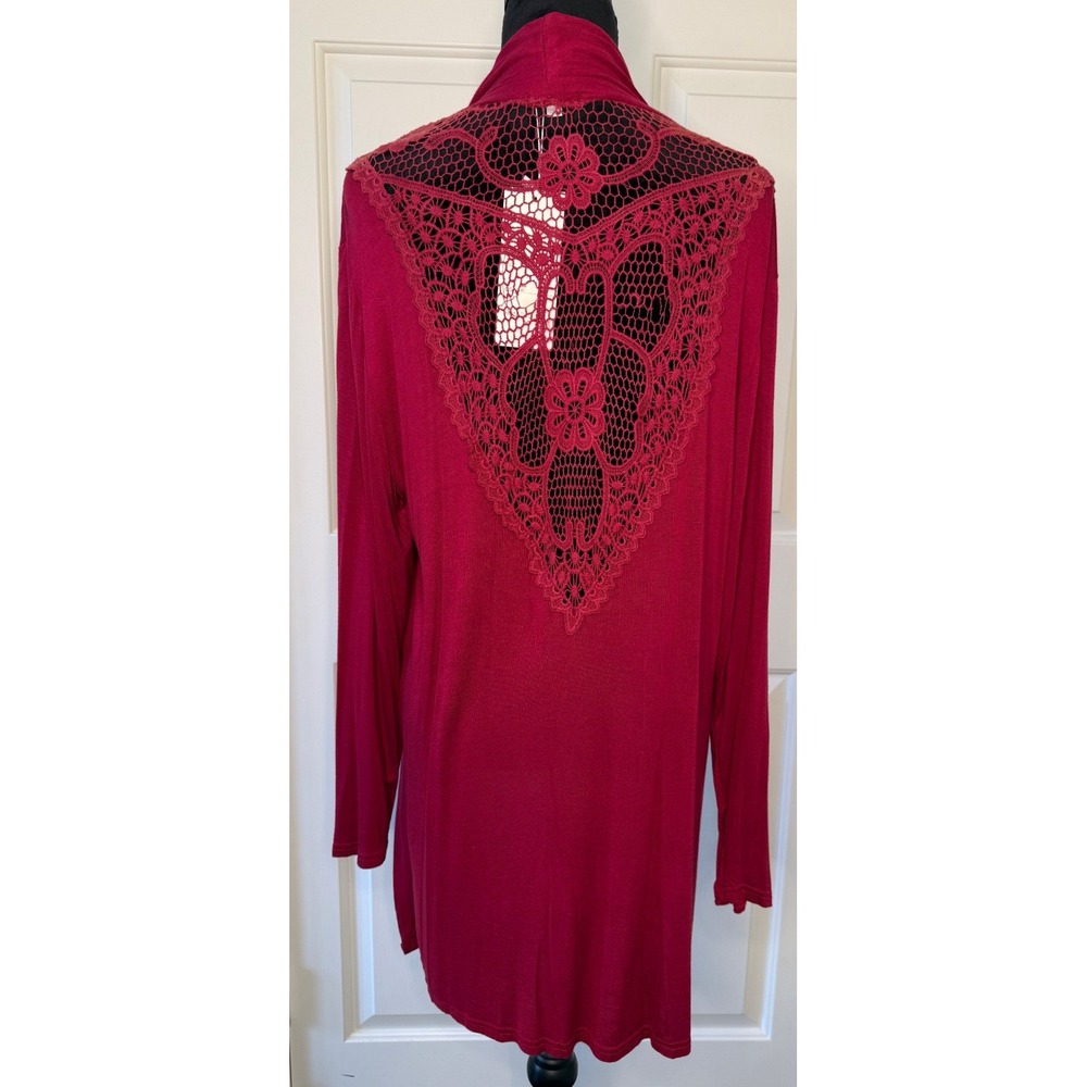 Be.You.tiful Women Red Lace Back Open Front Cardigan Rayon Blend Large NWT